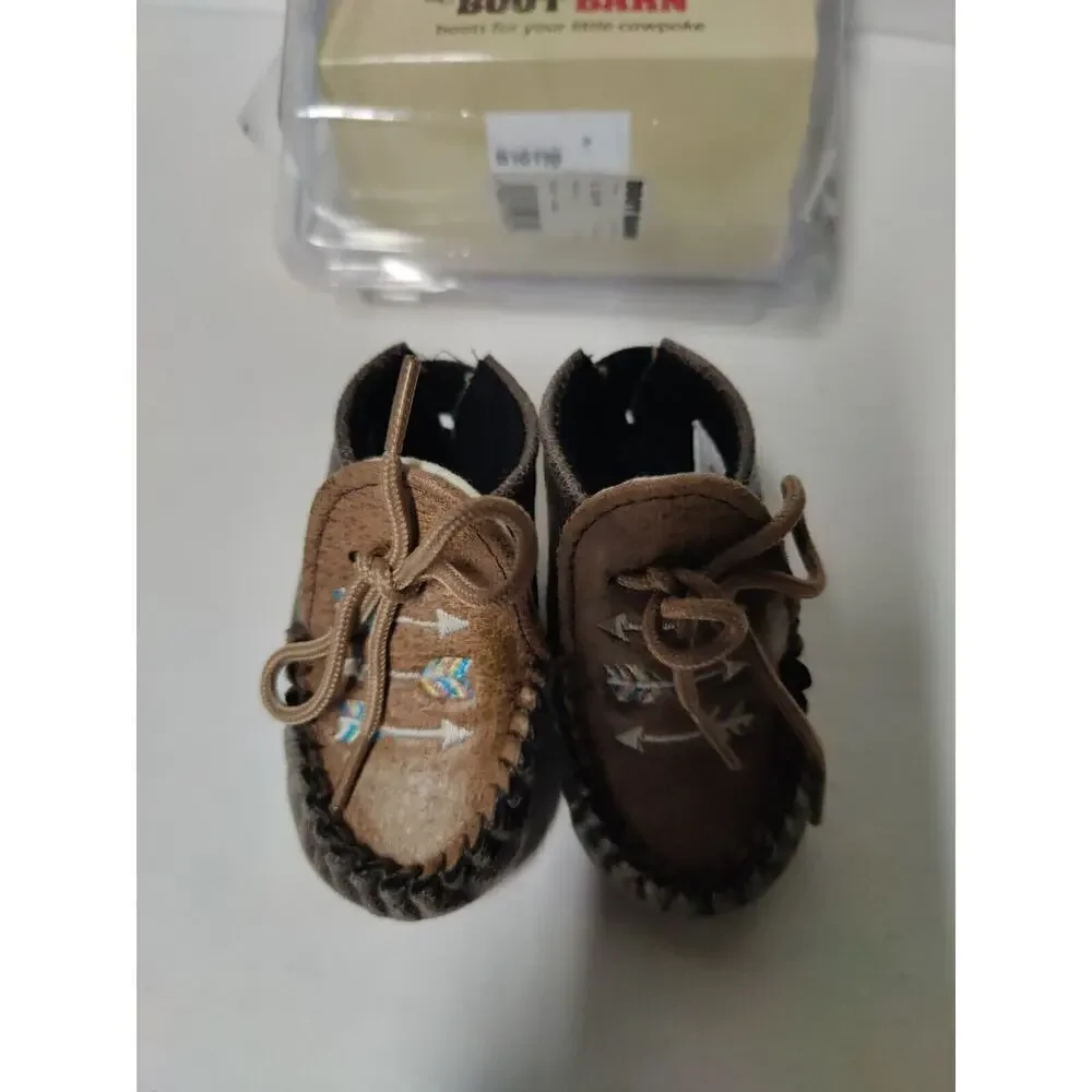 Baby Moccasins by Old West Brown Leather Shoes Toddler Size 1 Very Soft Sole.